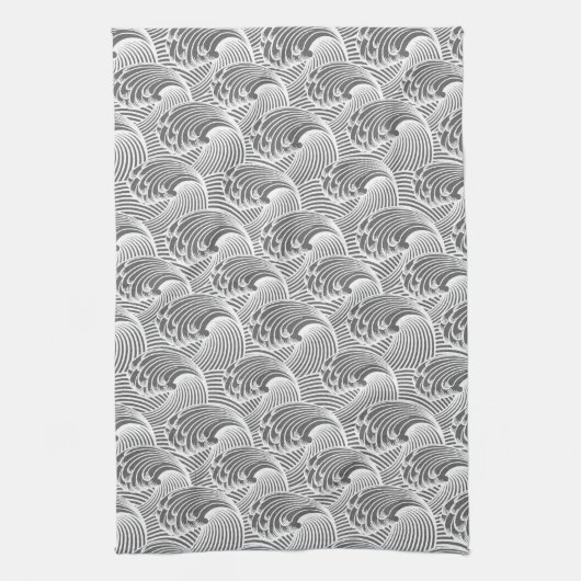  Japanse golven, grijs / grijs en wit Theedoek (Verticaal)