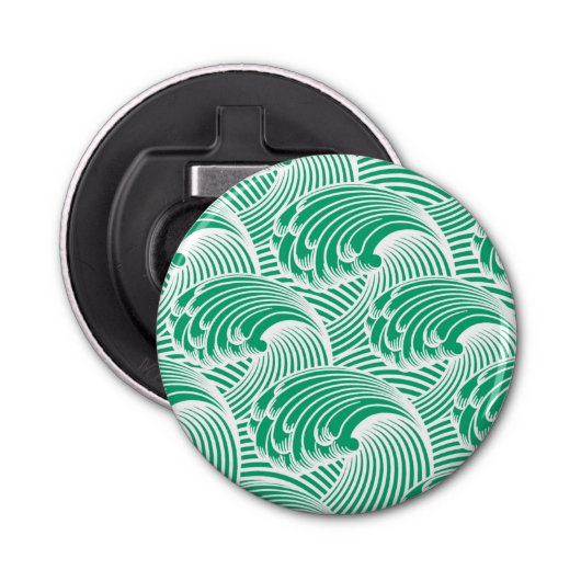 Japanse golven, Jade Green en White Button Flesopener (Voorkant)
