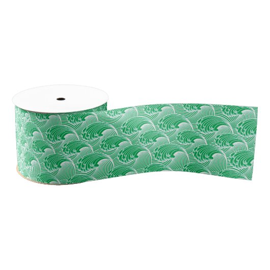Japanse golven, Jade Green en White  Grosgrain Lint (Spoel)