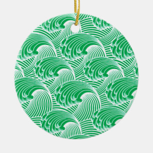 Japanse golven, Jade Green en White Keramisch Ornament
