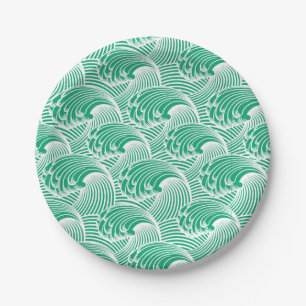 Japanse golven, Jade Green en White Papieren Bordje