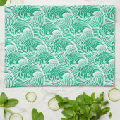  Japanse golven, Jade Green en White Theedoek (Gevouwen)