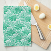  Japanse golven, Jade Green en White Theedoek (Quarter Fold)