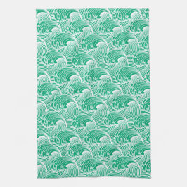  Japanse golven, Jade Green en White Theedoek