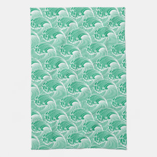  Japanse golven, Jade Green en White Theedoek