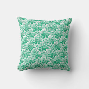 Japanse golven, Jade Green en White Throw Kussen