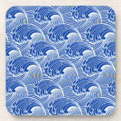  Japanse golven, kobalt blauw en wit Bier Onderzetter (Voorkant)