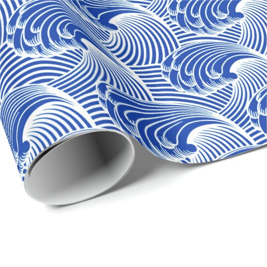  Japanse golven, kobalt blauw en wit Cadeaupapier (Rol Hoek)