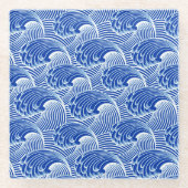  Japanse golven, kobalt blauw en wit  Glazen Onderzetter (Voorkant)