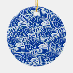 Japanse golven, kobalt blauw en wit Keramisch Ornament