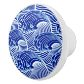 Japanse golven, kobalt blauw en wit Keramische Knop (Rechts)