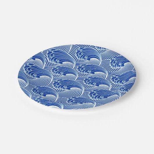  Japanse golven, kobalt blauw en wit Papieren Bordje (Gekanteld)