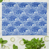  Japanse golven, kobalt blauw en wit Theedoek (Gevouwen)