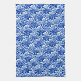  Japanse golven, kobalt blauw en wit Theedoek