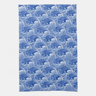 Japanse golven, kobalt blauw en wit Theedoek