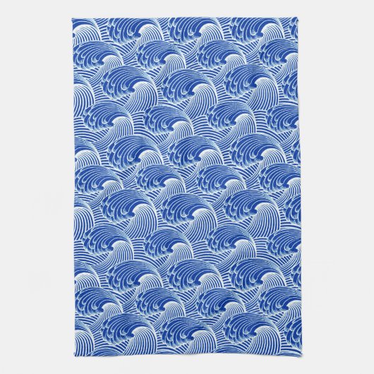  Japanse golven, kobalt blauw en wit Theedoek (Verticaal)