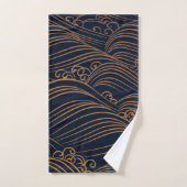 Japanse golven Pattern Navy Blue en Gold Brown Bad Handdoek (Handdoek)
