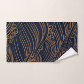 Japanse golven Pattern Navy Blue en Gold Brown Bad Handdoek (Handdoek)