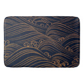 Japanse golven Pattern Navy Blue en Gold Brown Badmat (Voorkant)
