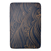 Japanse golven Pattern Navy Blue en Gold Brown Badmat (Voorkant Verticaal)