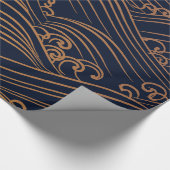 Japanse golven Pattern Navy Blue en Gold Brown Cadeaupapier (Hoek)