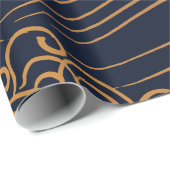 Japanse golven Pattern Navy Blue en Gold Brown Cadeaupapier (Rol Hoek)