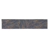 Japanse golven Pattern Navy Blue en Gold Brown Korte Tafelloper (Horizontaal)