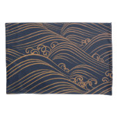 Japanse golven Pattern Navy Blue en Gold Brown Kussensloop (Voorkant-Links)