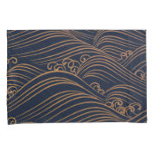 Japanse golven Pattern Navy Blue en Gold Brown Kussensloop (Voorkant-Rechts)