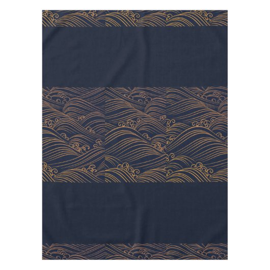 Japanse golven Pattern Navy Blue en Gold Brown Tafelkleed (Voorkant)