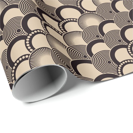 Japanse golven, schubben, ringen, zwart ivoor. cadeaupapier (Rol Hoek)