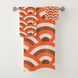 Japanse golven Seigaiha in sinaasappel en bruin Bad Handdoek