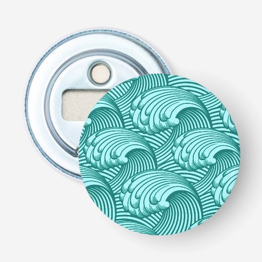  Japanse golven, Turquoise en Aqua Button Flesopener (Voorkant)