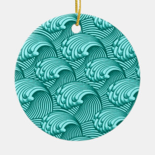  Japanse golven, Turquoise en Aqua Keramisch Ornament