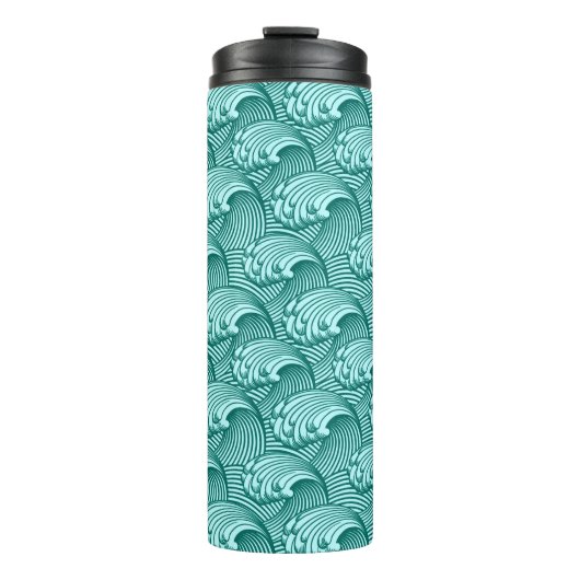  Japanse golven, Turquoise en Aqua Thermosbeker (Voorkant)