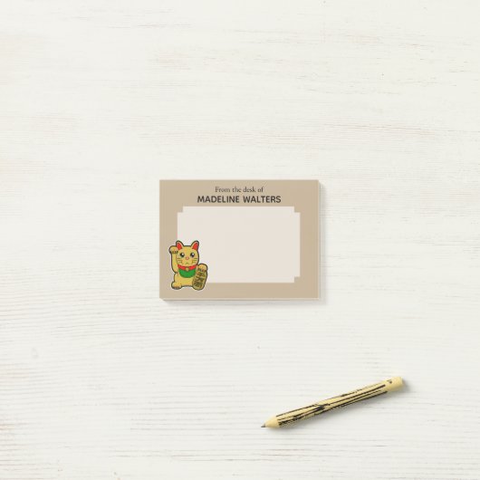 Japanse gouden bekoning kat gepersonaliseerd post-it® notes (Op bureau)