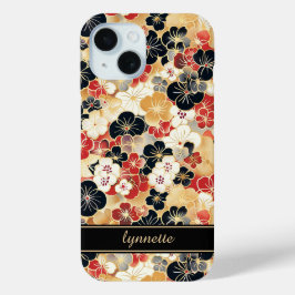 Japanse Gouden Bloempatroon met Monogram iPhone 15 Case