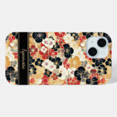 Japanse Gouden Bloempatroon met Monogram Case-Mate iPhone Case (Achterkant (horizontaal))
