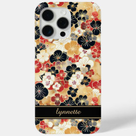 Japanse Gouden Bloempatroon met Monogram iPhone 15 Pro Max Hoesje
