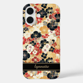 Japanse Gouden Bloempatroon met Monogram iPhone 16 Hoesje