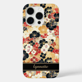 Japanse Gouden Bloempatroon met Monogram iPhone 16 Pro Hoesje