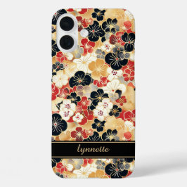 Japanse Gouden Bloempatroon met Monogram iPhone 16 Plus Hoesje