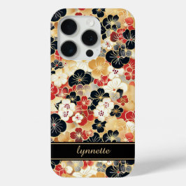 Japanse Gouden Bloempatroon met Monogram iPhone 15 Pro Case