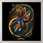 Japanse gouden draak en samoerai krijger poster (Voorkant)