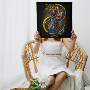 Japanse gouden draak en samoerai krijger poster