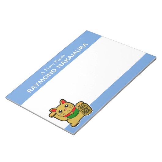Japanse Gouden Lucky Kat Gepersonaliseerd Notitieblok (Schuin)