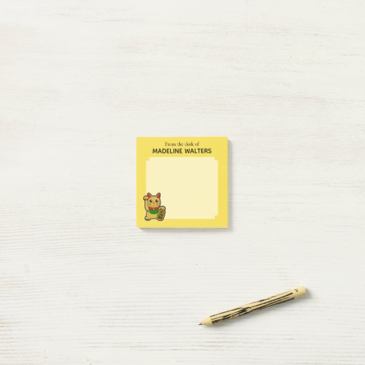 Japanse Gouden Lucky Kat Gepersonaliseerd Post-it® Notes (Op bureau)