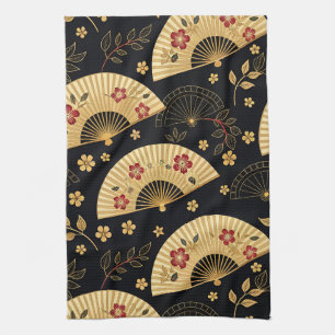 Japanse Gouden Waaiers Sakura Patroon Theedoek