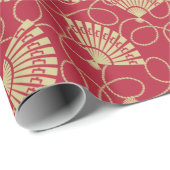 Japanse goudventilatoren op rood cadeaupapier (Rol Hoek)