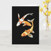 Japanse Goudvis Koi op Zwarte Kaart (Gele Bloem)